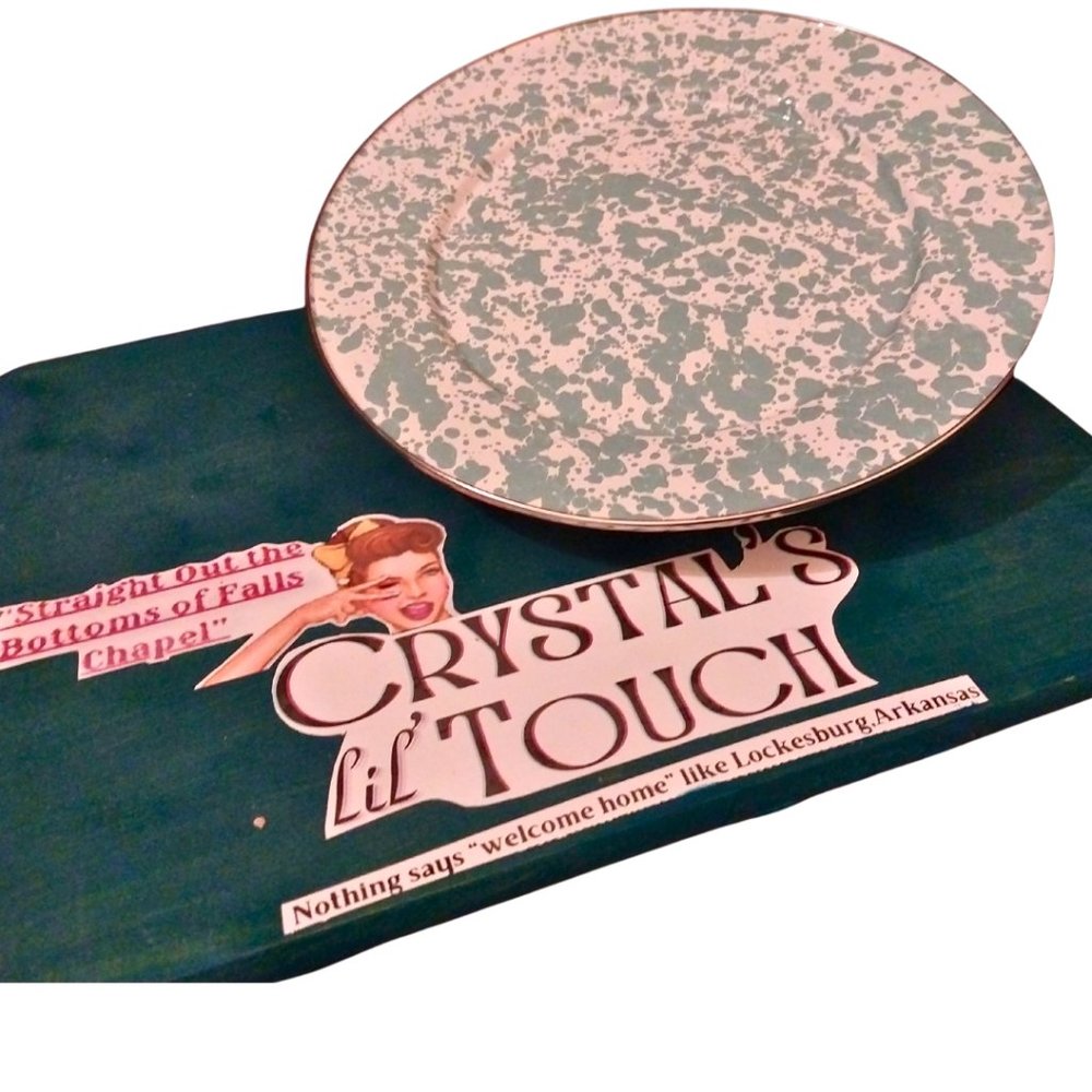 NWT Golden Rabbit Auqa enameled cake stand